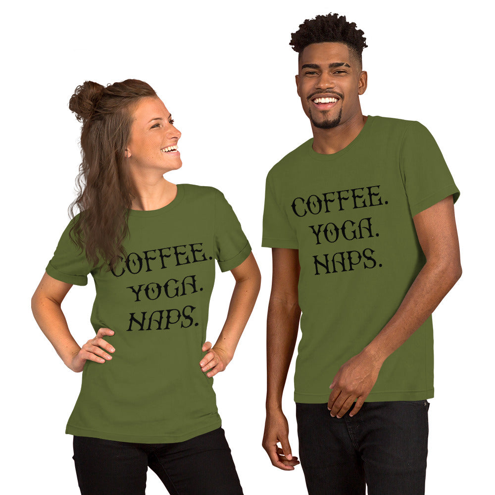Coffee Naps Yoga Unisex t-shirt